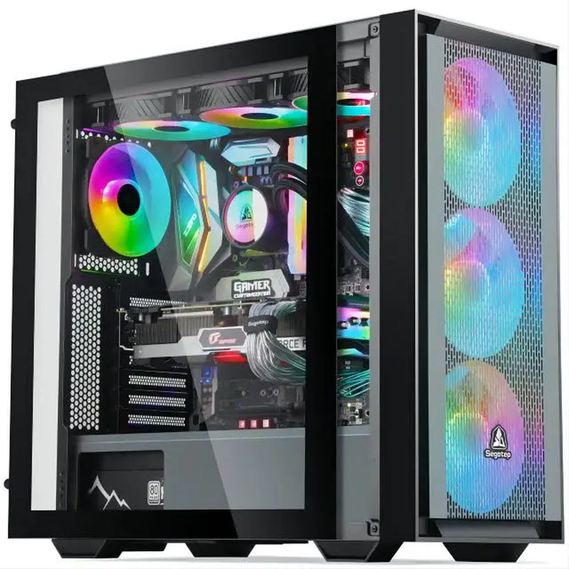 Aotesier Gaming PC Core A8 7680 CPU with 16G RAM 500 G SSD ATX/ITX/M-ATX Full View Side Panel Temper Glass Front Gaming Pc Game