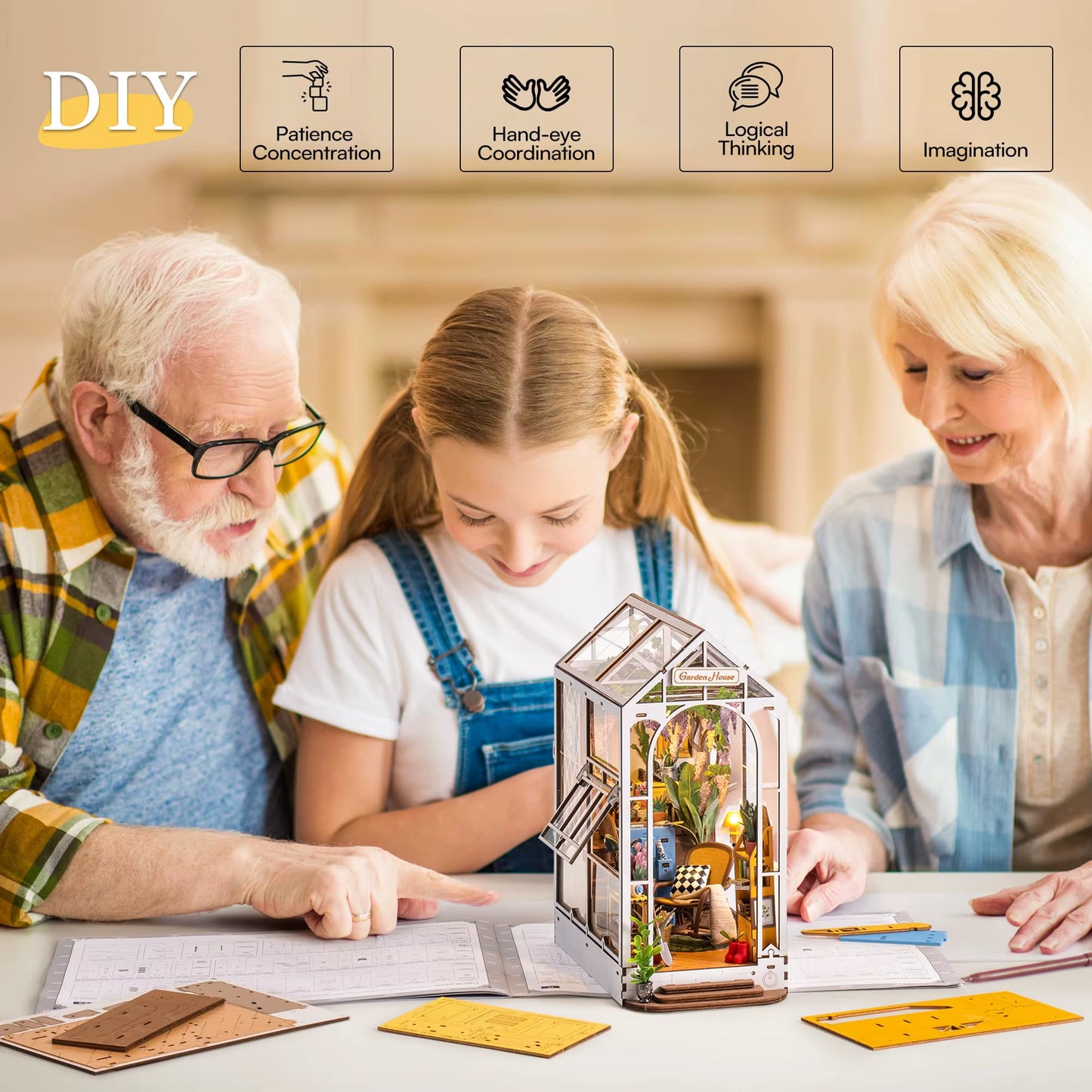 Robotime Rolife Original Garden House Kit Book Shelf Insert Easy Assemble Toys Gifts for Kids Girls Home Decoration Book Nook