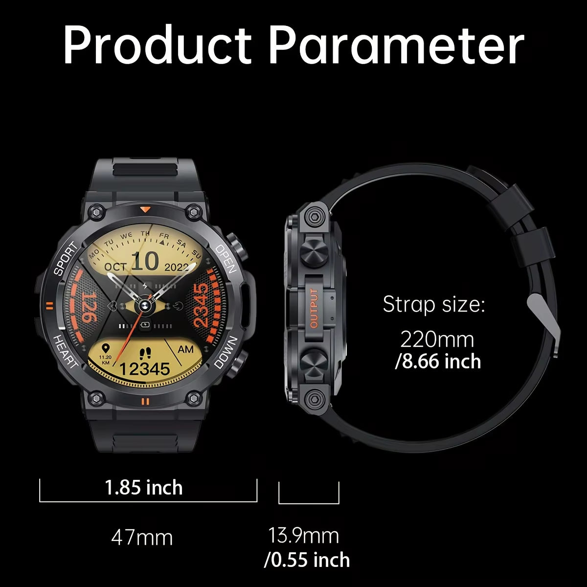 K56Pro Men's Smart Watch - Fitness Tracker with Heart Rate Monitor, Bluetooth, 1.39" HD Display, Long Battery Life for Outdoor Sports
