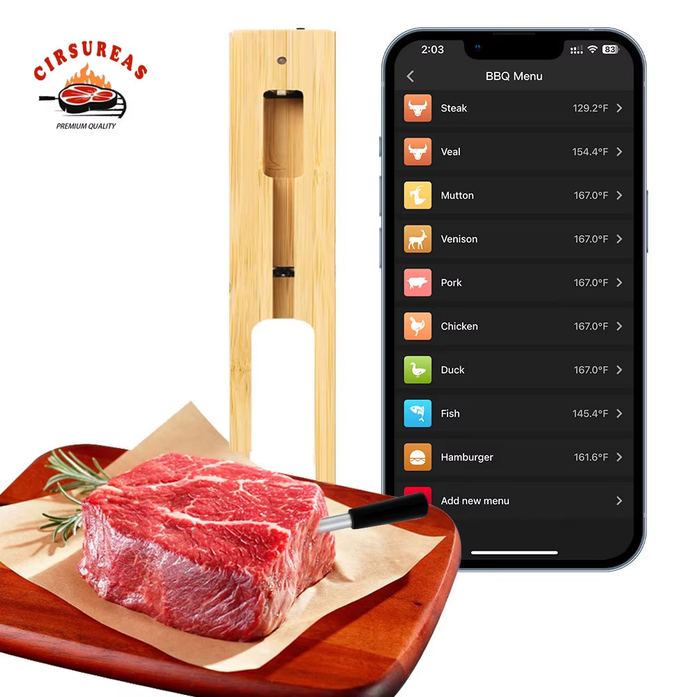 Bluetooth-Enabled Wireless Digital Meat Thermometer with Stainless Steel Probe for Kitchen & BBQ Food