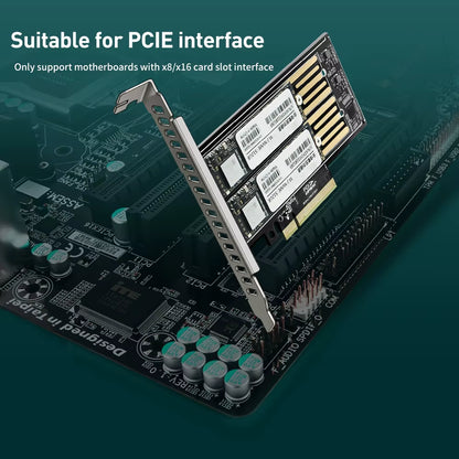 M.2 Nvme&Nvme to PCIE Riser X8/X16 Adapter Card Hard Drive Dual-Disk Interface Gen3 32Gbps Expansion for 2230/2242/2260/2280 SSD