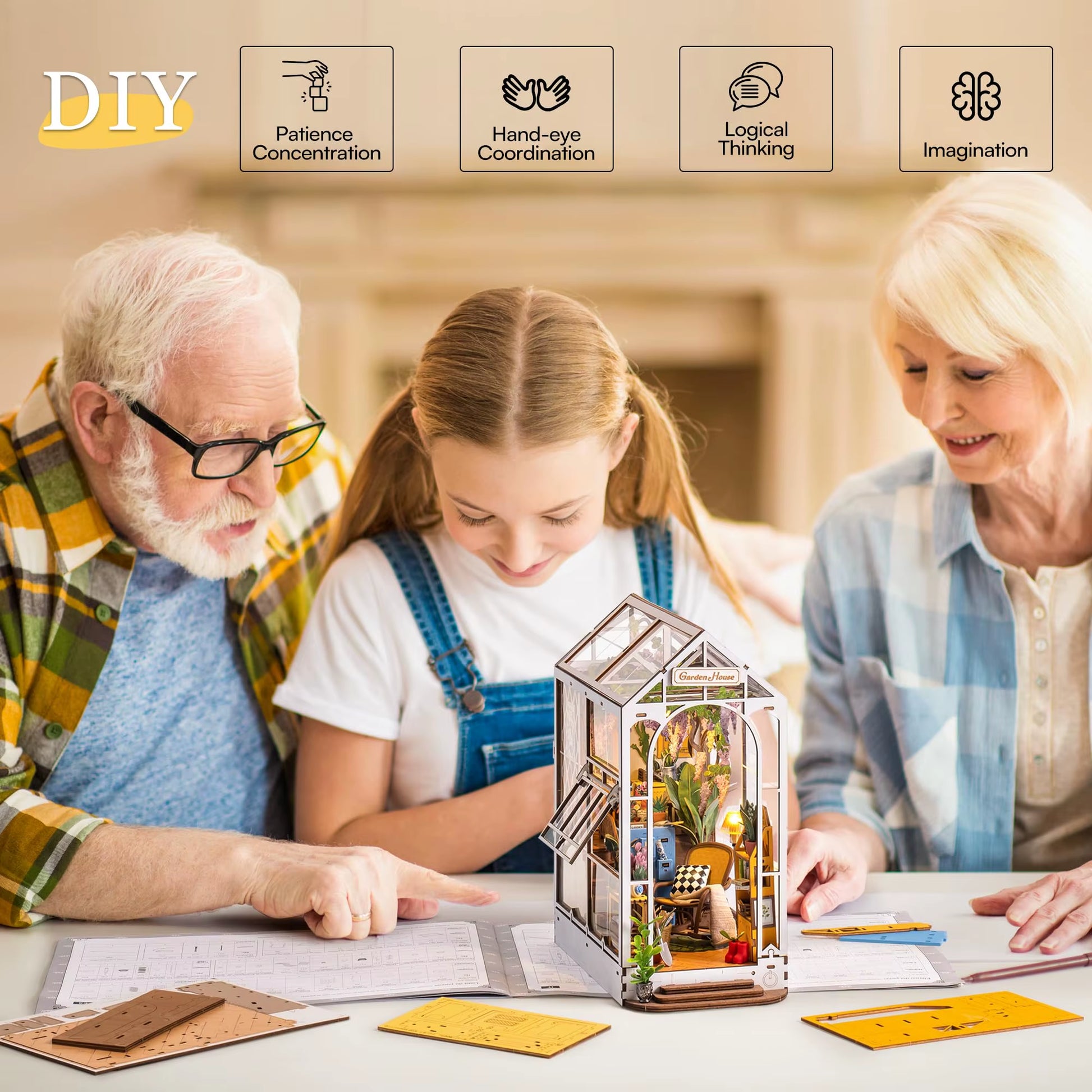 Robotime Rolife Original Garden House Kit Book Shelf Insert Easy Assemble Toys Gifts for Kids Girls Home Decoration Book Nook