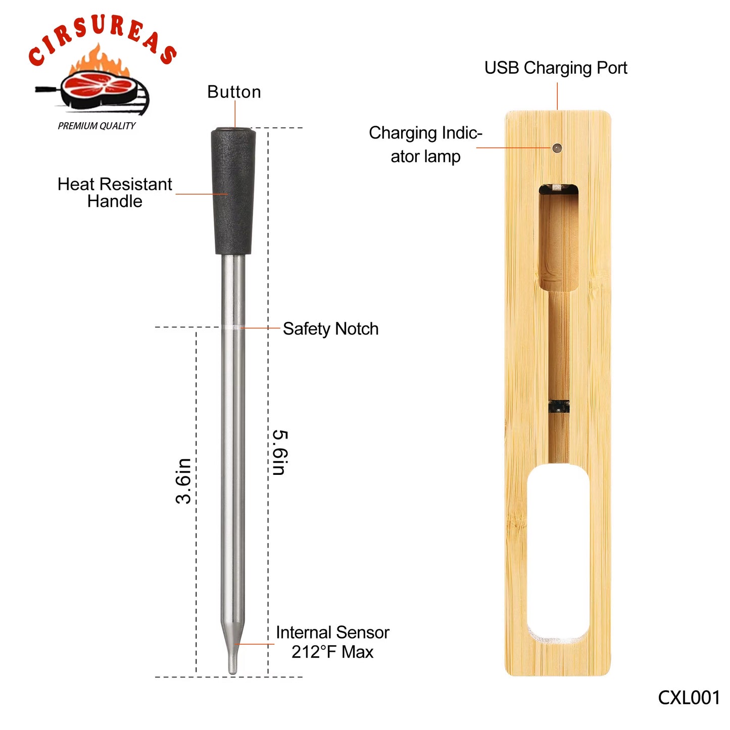 Bluetooth-Enabled Wireless Digital Meat Thermometer with Stainless Steel Probe for Kitchen & BBQ Food