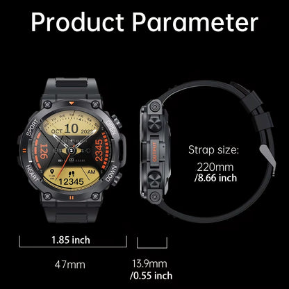 K56Pro Men's Smart Watch - Fitness Tracker with Heart Rate Monitor, Bluetooth, 1.39" HD Display, Long Battery Life for Outdoor Sports